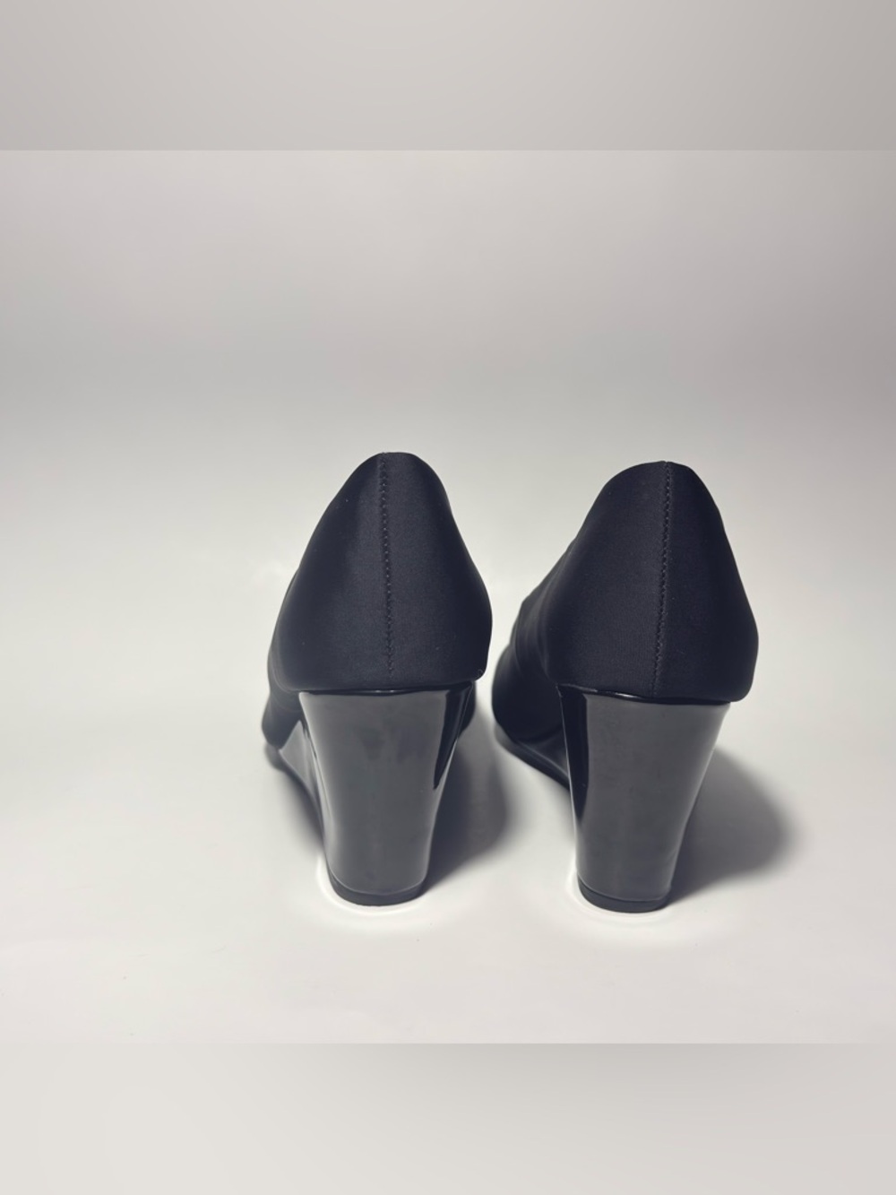 East 5th Black Satin Wedge Heels Round Toe Pumps Size 9.5M - Picture 3 of 10